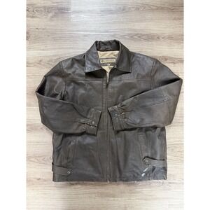 MintVintage Columbia Leather Bomber Jacket Brown Zip Front Pockets Lined Size XL